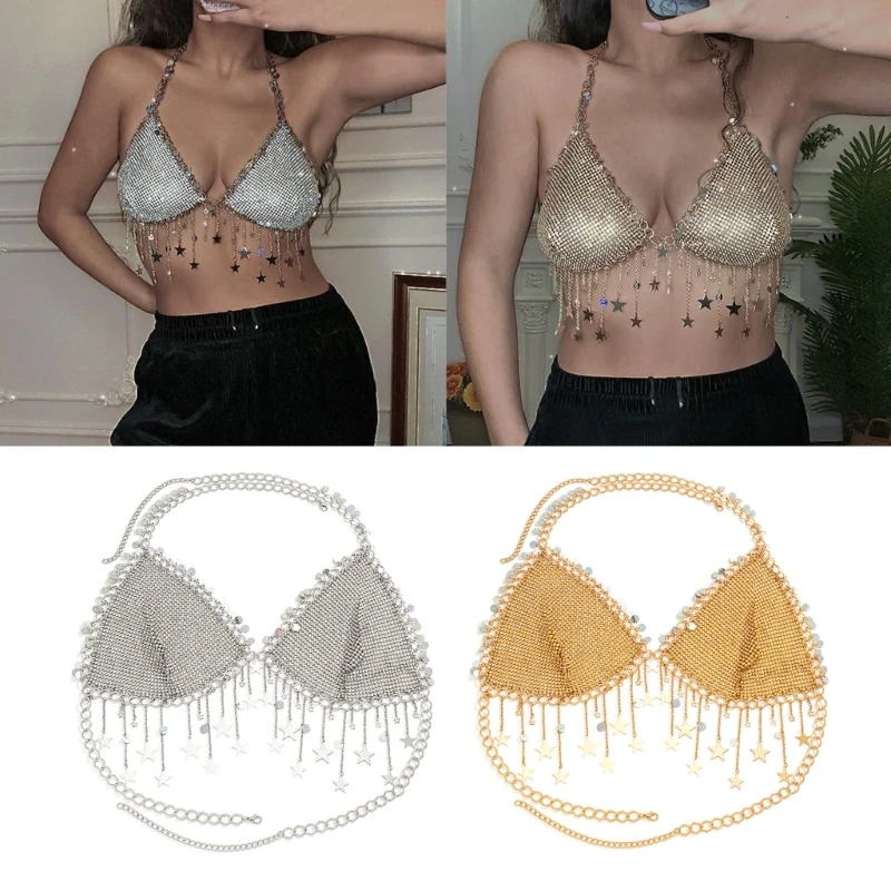 Sequin Bra Chain Sequin Body Jewelry Chest Chain Bra Jewelry Sequin Body Chain Top Chest Bracket Bra Chain Bikinis Bra