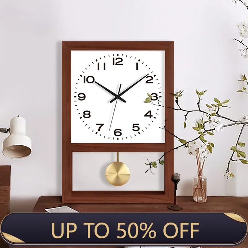Japanese Retro Solid Wood Clock Household Living Room Square Art Table Decoration Rocking Wall Clock