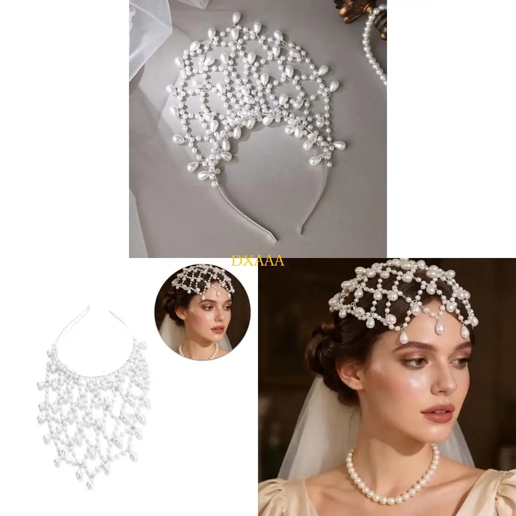 

DXAA Delicate Pearls Cluster Headbands Hair Jewelry Wedding Party Pearls Tassels