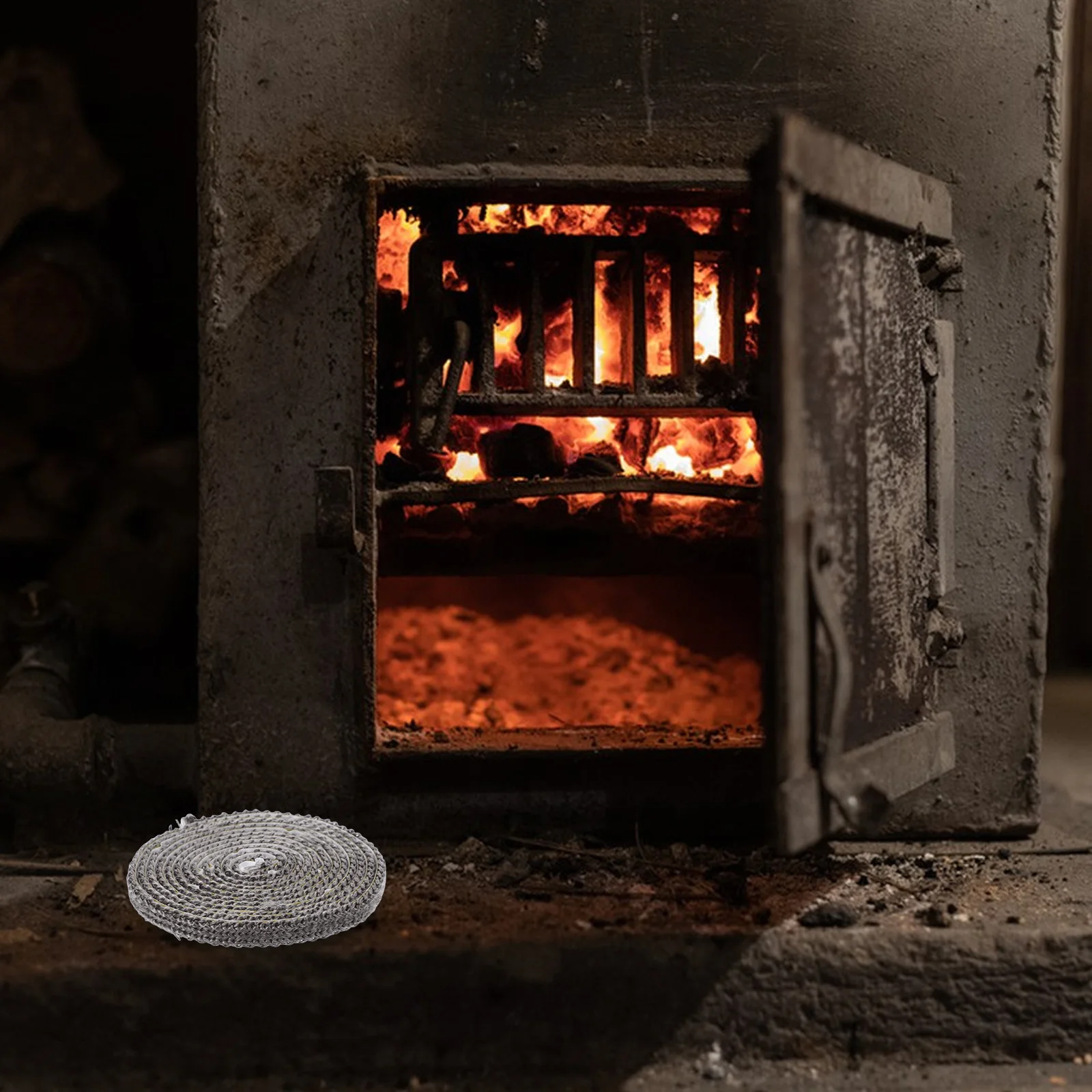 

2M Flat Fireplace Gasket Tape Self-Adhesive Fiberglass Seal For Wood Stove Door Indoor Burning Stove Repair Replacement Pellet