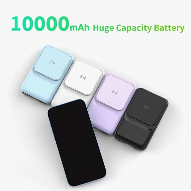 

Портативная магнитная беспроводная зарядка большой емкости 10000 мАч для мобильных устройств с 3 видами шнура питания для IPhone Samsung