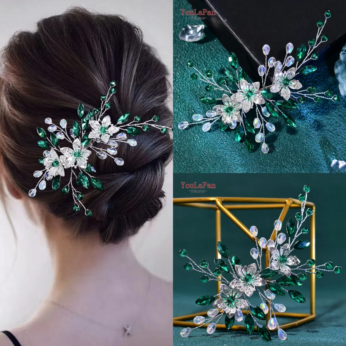 

YouLaPan Wedding Bride Hair Clip Alloy Flower Crystal Headdress Woman Shiny Headpiece Bridal Headwear Party Hair Ornaments HP900