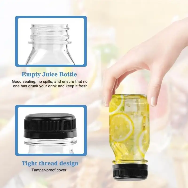 12Pc 60ml Empty Drink Bottles with Black Lids Plastic Tamper Proof Drink Containers Reusable Juice Milk Split Beverage Bottles