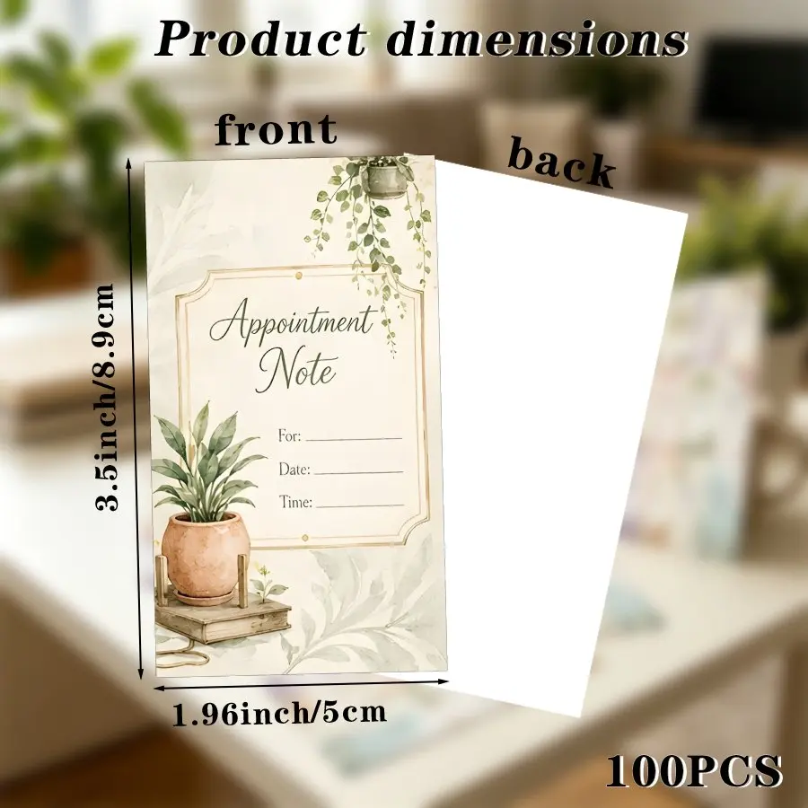 100PCS Send Invitation Appointment Cards, Watercolor and Green Plant Note Cards for Customers in Beauty Salons To Remind Them