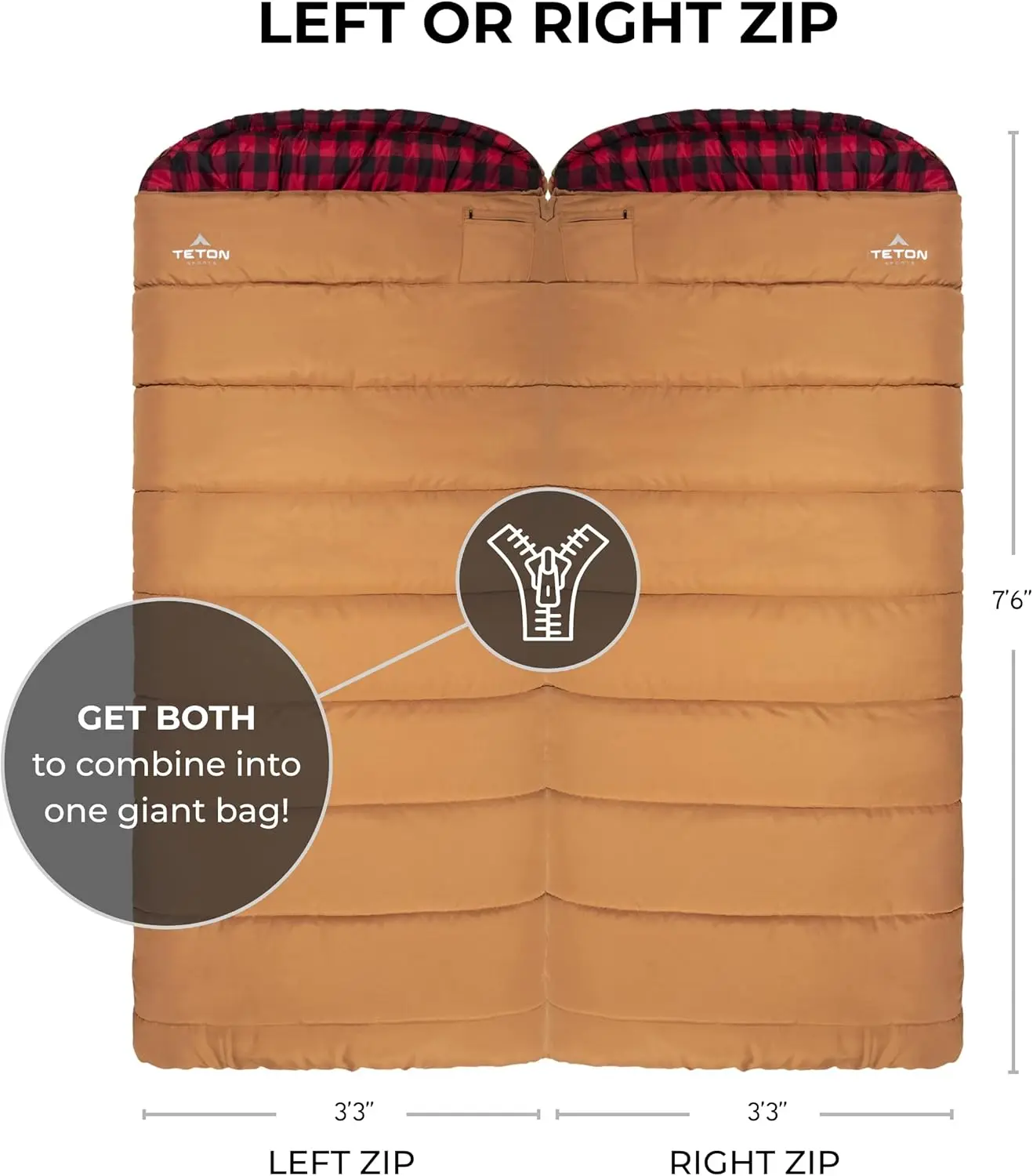 Sports -35 Degree and 0 Degree Sleeping Bag. Warm and Comfortable Camping Sleeping Bag, TETON Tough Canvas Shell