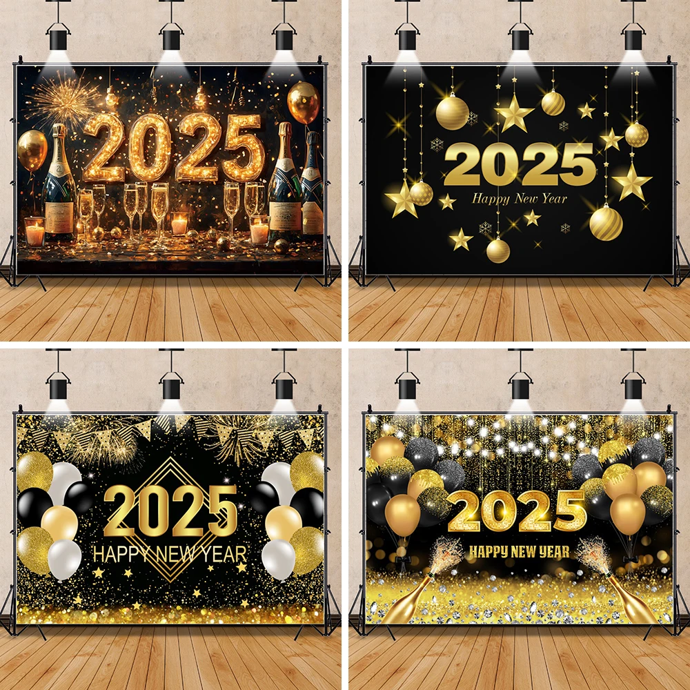 تصوير سنة جديدة سعيدة ، بالونات ذهبية ، ألعاب نارية ، شامبانيا ، ملصق ديكور حفلة منزلية ، إكسسوارات صور ، خلفية