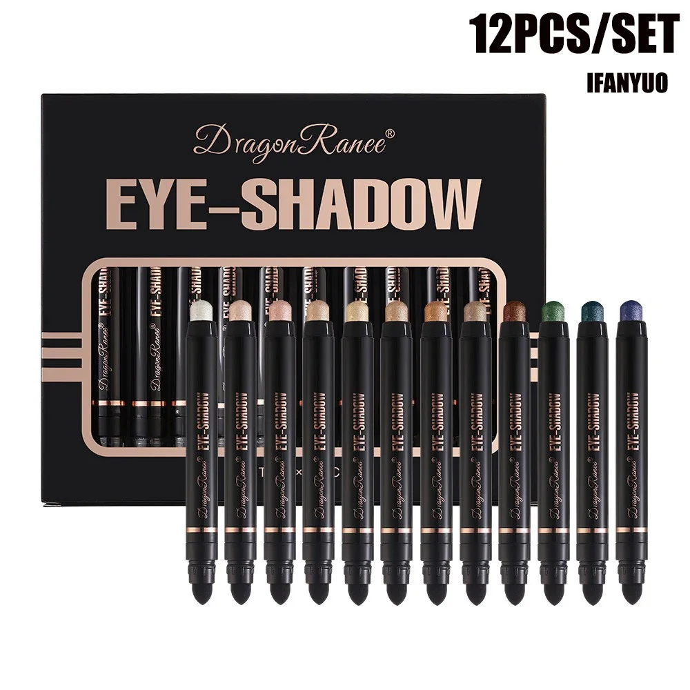 12 sztuk rozświetlacza zestaw kredek do cieni do powiek metaliczny brokat zielony fioletowy paleta cieni do powiek w sztyfcie Eyeliner Pen leżący jedwabnik makijaż