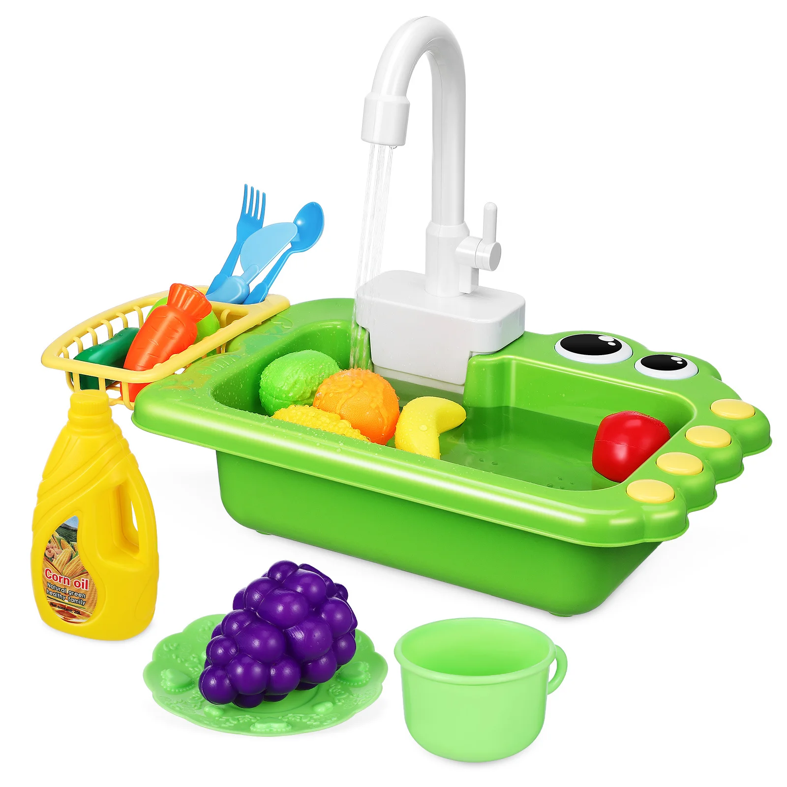 1 conjunto de pia infantil com água corrente, torneira realista, pia de cozinha, estação de lavagem para crianças, mesa de água compacta e segura