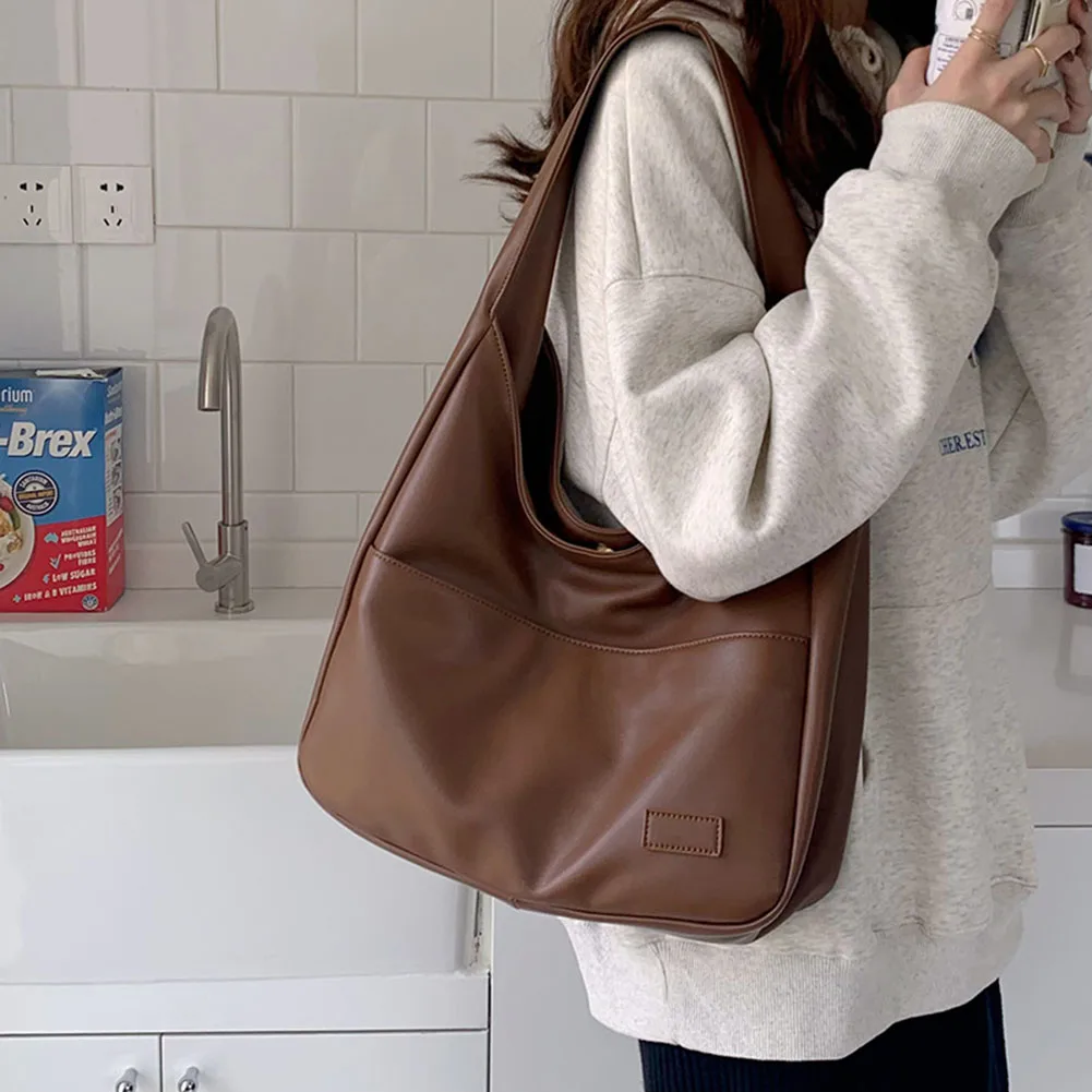 Women Vintage Hobo Bag Trendy PU Leather Shoulder Bag Large Capacity Retro Tote Handbag Soft Underarm Bag Fall Winter Bag