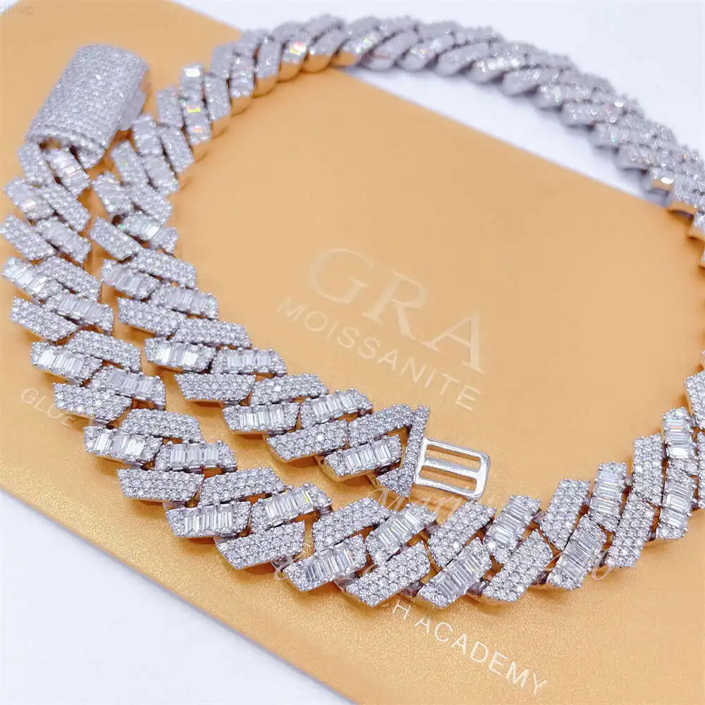 

15mm Luxury Cuban Link Chain Baguette Moissanite Diamond Cuban Link Silver with Vvs Moissanite Diamond Cuban Link Chain