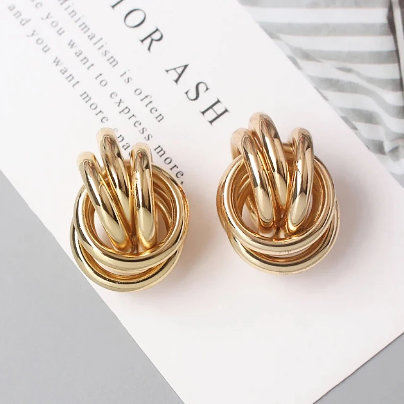 Retro Hollow Wrap Twist Metal Dangle Earrings for Women Gold Color Silver Alloy Geometry Statement Earring Vintage Ear Jewelry