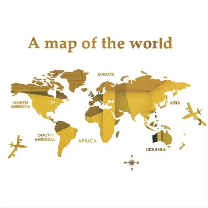 Fashion World Map Home Background Wall Stickers 3D Acrylic Three-dimensional Mirror Stickers Bedroom Office Wall Decor Stickers