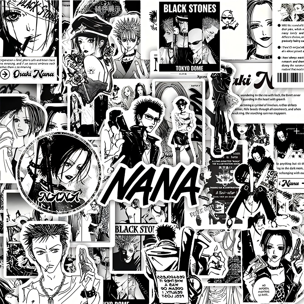 10/30/52 pièces noir et blanc Anime NANA autocollants pour enfants étanche Graffiti bagages vélo ordinateur portable Cool dessin animé autocollant jouets