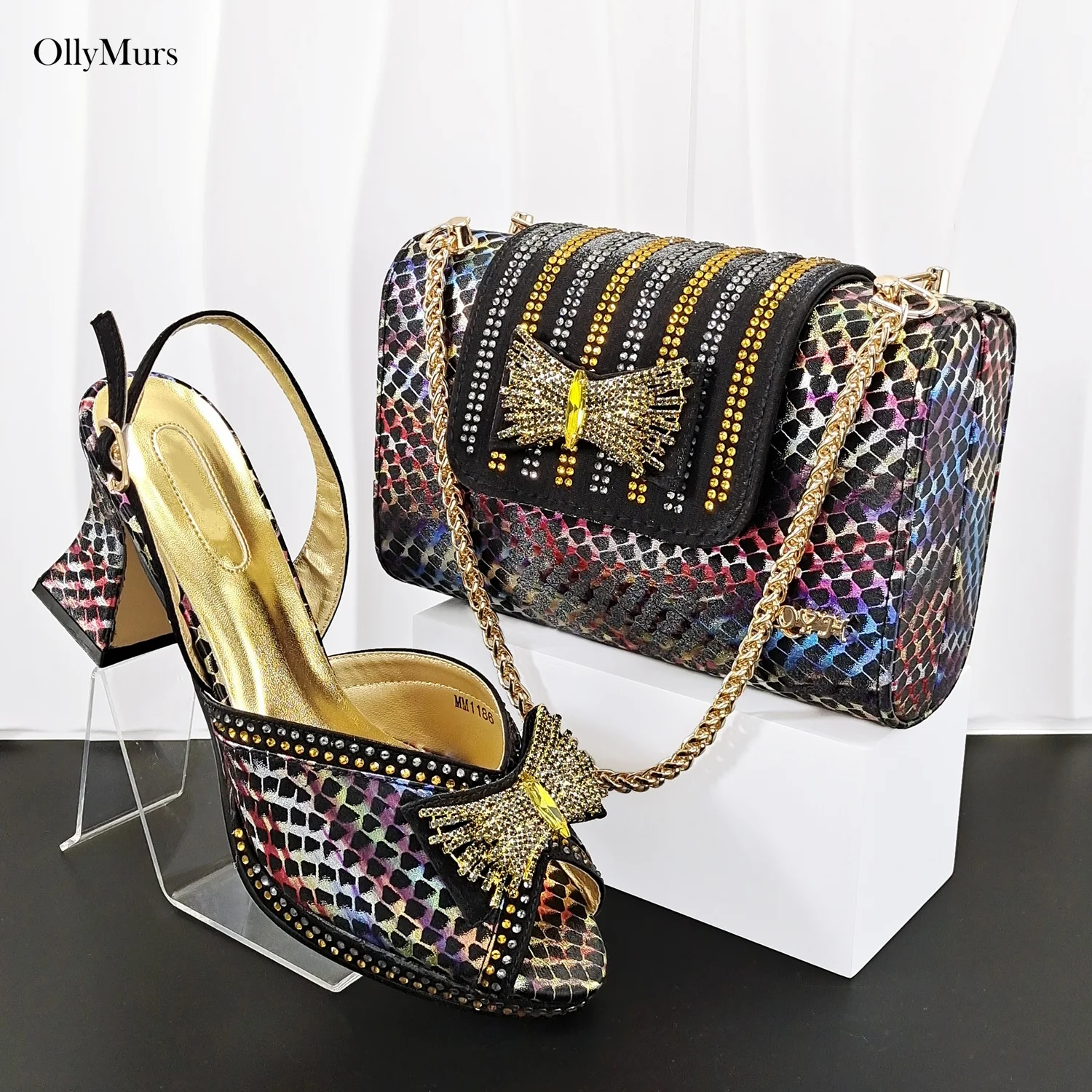 

Новейший комплект 2026 года: африканские женские сандалии и сумка, роскошные летние туфли на высоком каблуке со стразами и сумка для вечерних мероприятий