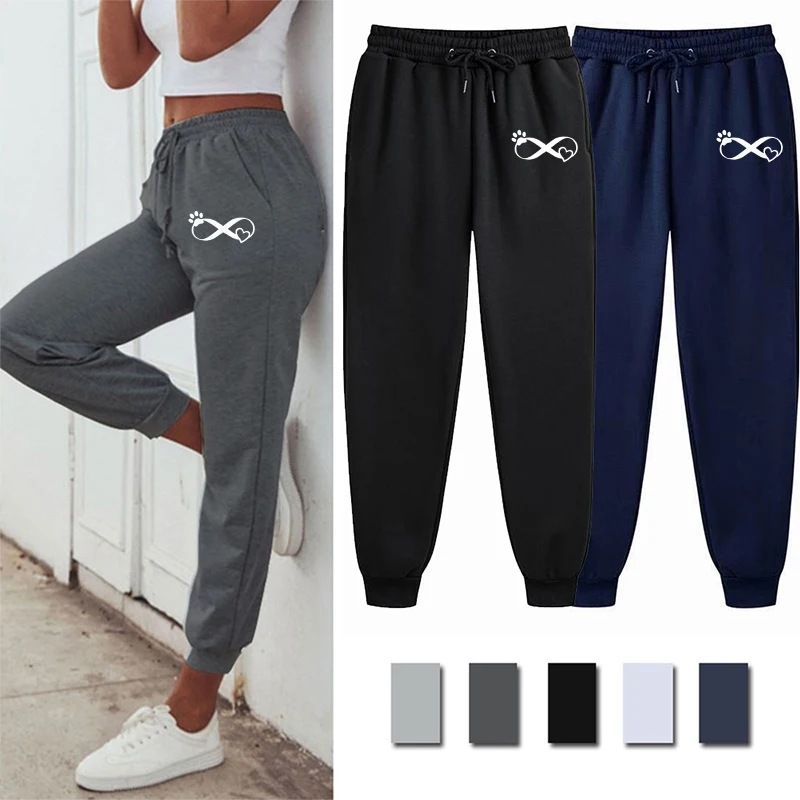 

Women's printed loose-fitting sweatpants, casual running wear, black, gray, solid color