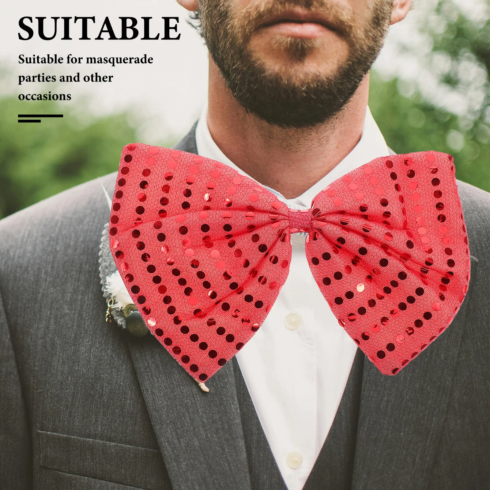 Oversized Red Sequin Bow Tie Glitter Stage Performance Accessory Sparkly Masquerade Carnival Party Costume Theatrical Show