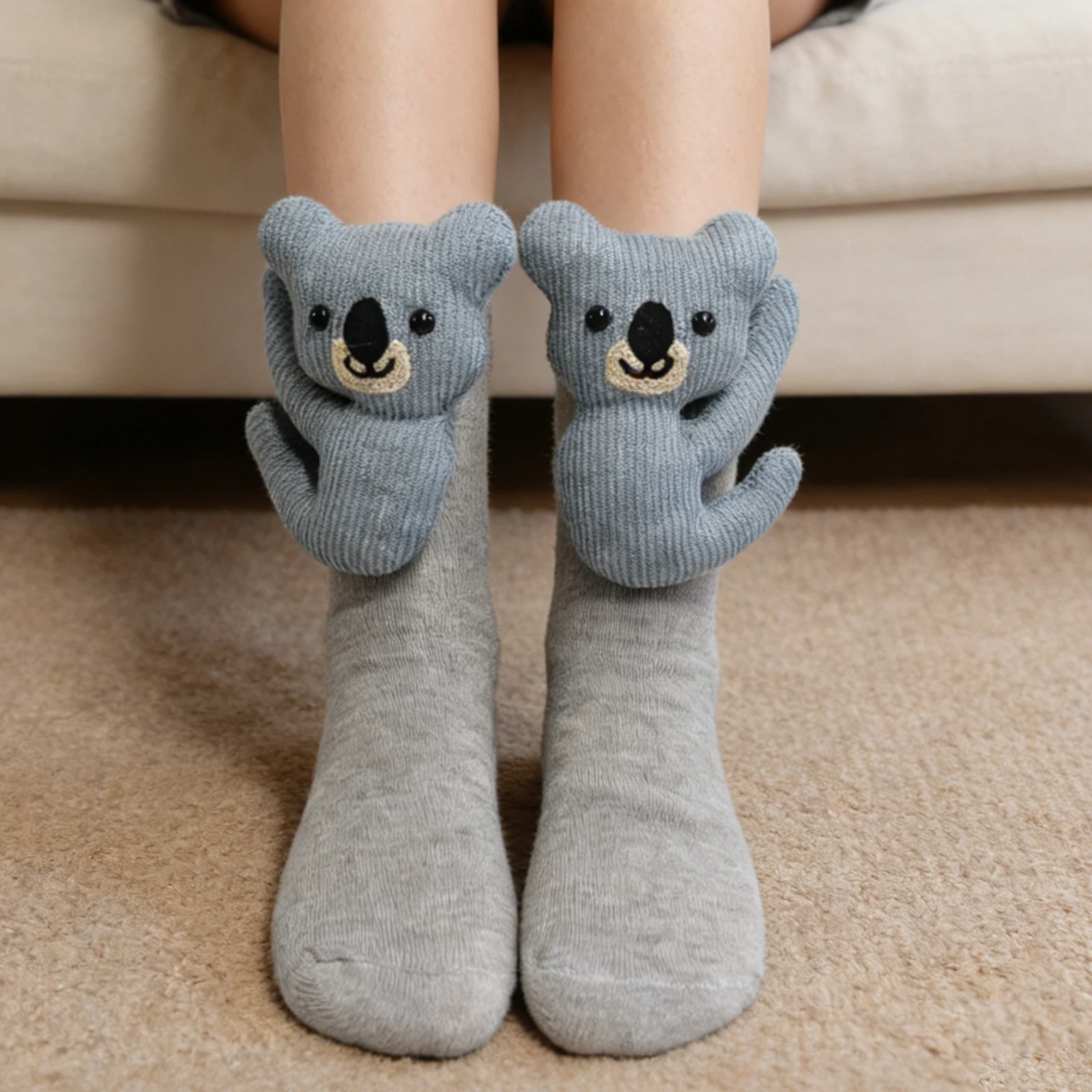 

1 Pair 3D Knit Animal Socks Funny Koala Cartoon Animal Cotton Socks Fashion Sleeping Socks for Christmas Holiday Home Gifts