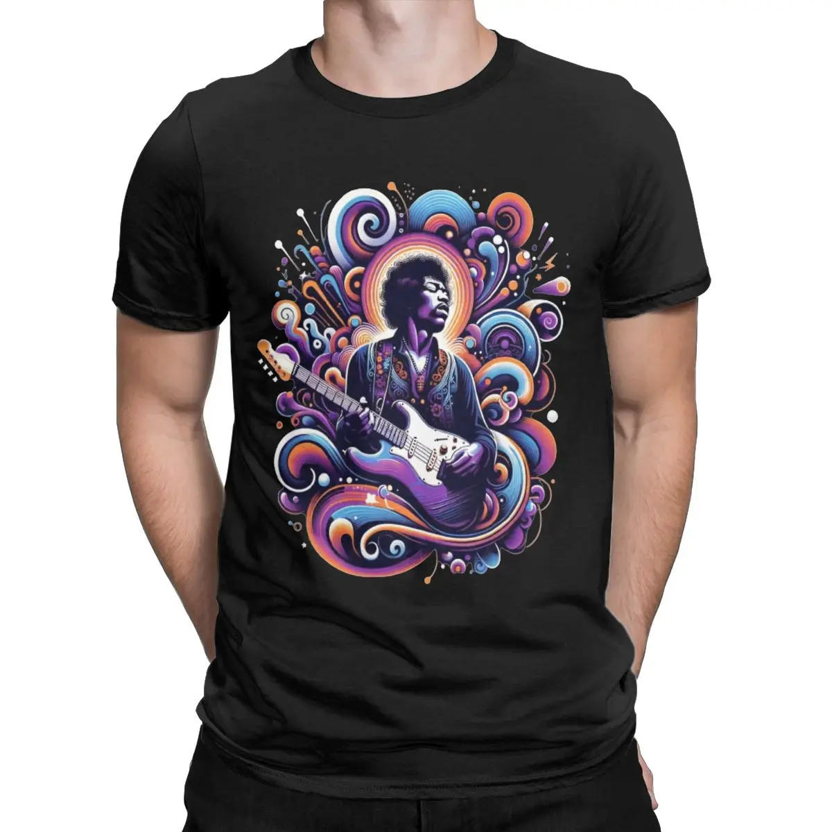 Jimi Men T Shirts Hendrixs Psychedelic Strings Hip Hop Rock Guitar Singer Vintage Tee Short Sleeve Crewneck T-Shirt Cotton Adult