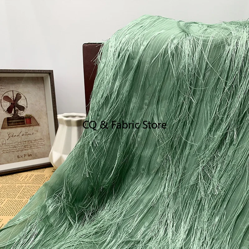 新しい超ロングタッセルジャカードカットフラワーシフォン生地水玉模様プラッシュ春夏レディースドレス生地