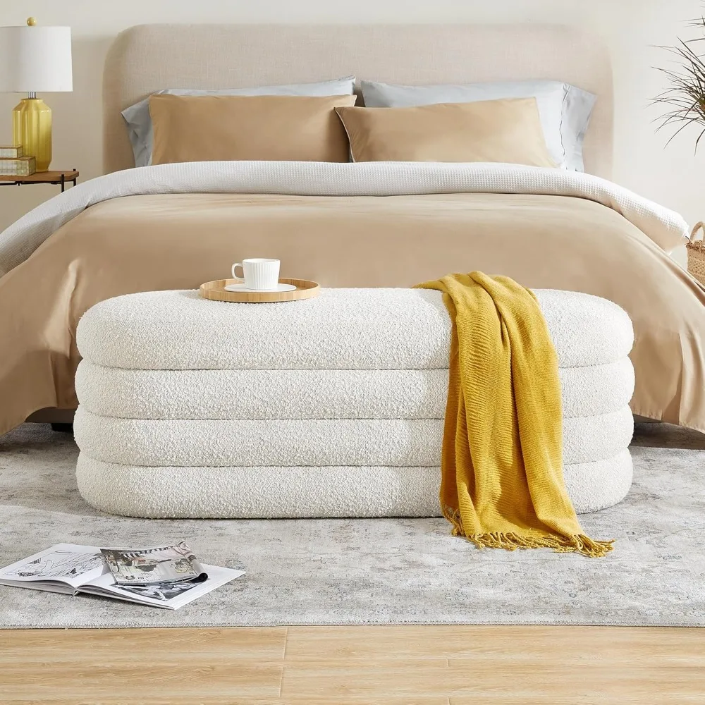 

Storage Ottoman Bench 49.2 Inch Upholstered Fabric Storage Bench for Bedroom End of Bed Aesthetic Large Oval Storage Ottoman for