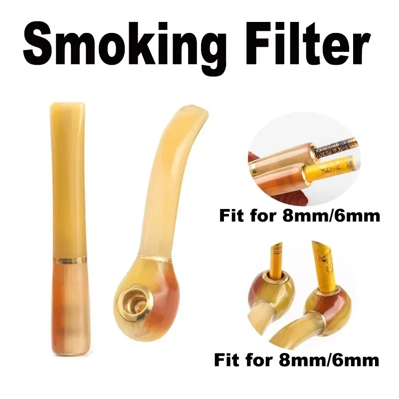 

Portable handmade oxhorn pipe cut tobacco and cigarette Microfilter pipe old curved straight small pipe accessories Smoking Tool