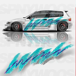 Full Color Printed Decals on Both Sides of The Car, Blue Graffiti Retro Solo Jazz Car Side Door Modification Decals Accessories