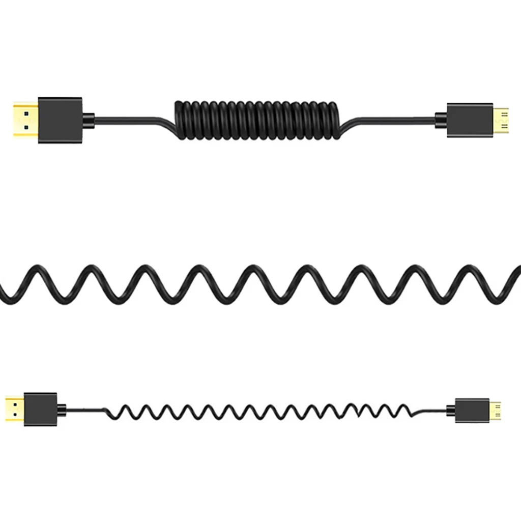 8K HD Mini HDMI-متوافق/مايكرو HDMI-متوافق مع كابل بيانات الربيع لكاميرا DSLR مثبت رصد ملحقات استوديو الصور