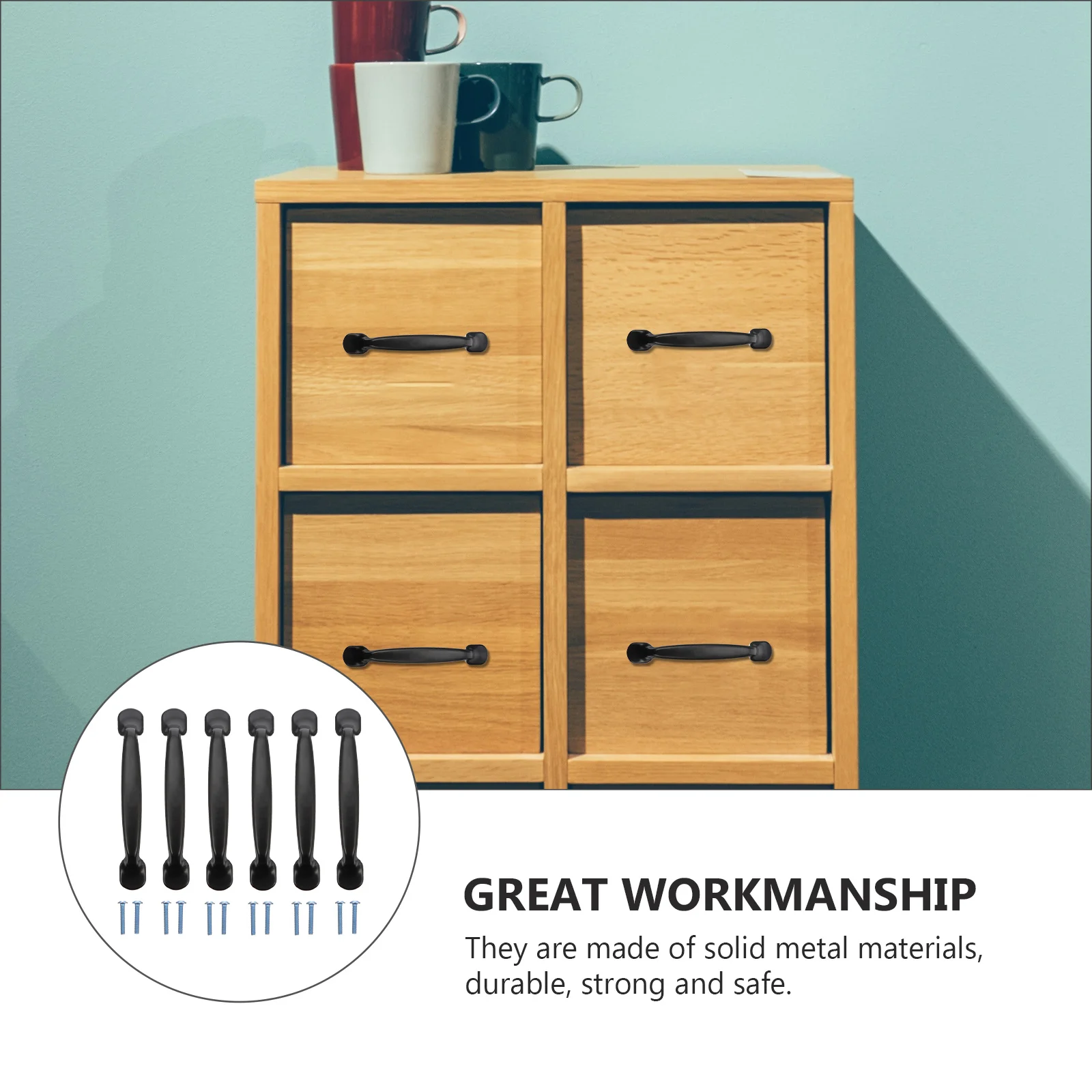 

6 Pcs Cabinet Door Handle Knobs Black Pull Drawer Pulls Handles Kitchen Cabinets