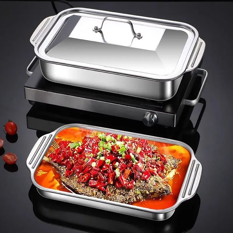 

Heavy Duty Stainless Steel Baking Pan with Lid, Rectangular Roaster Pan with Handles, Oven Safe for Lasagna & Casserole