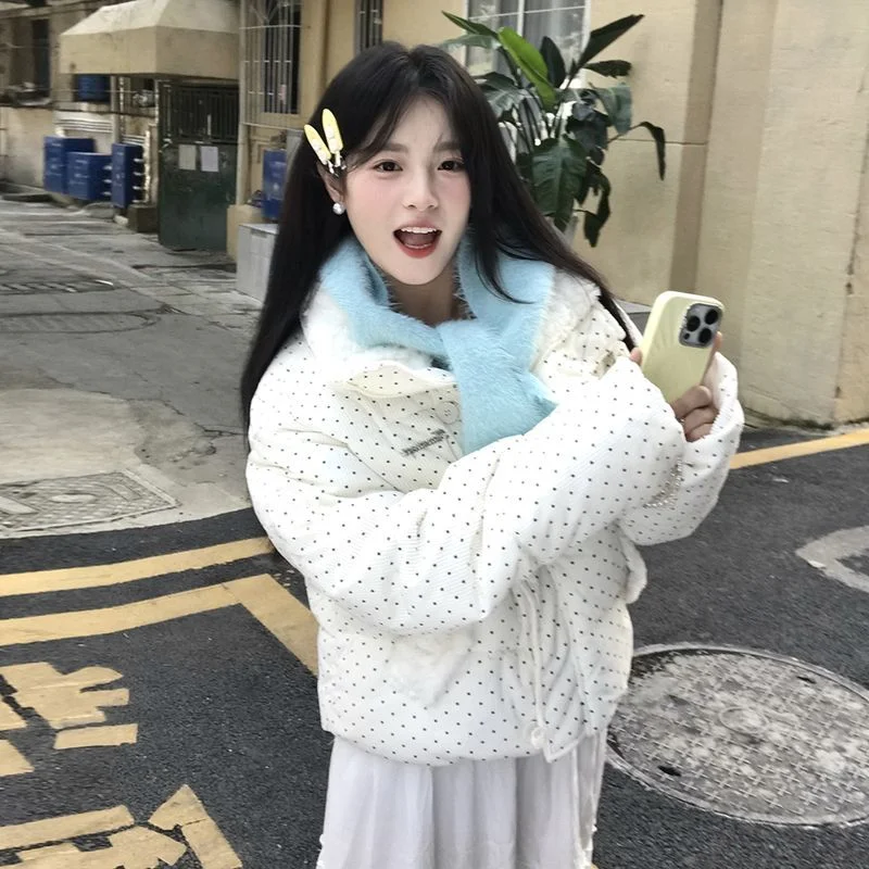 

Sweet Girl Button Coat Elegant Casual Women Long Sleeve Dot Print Japanese Kawaii Clothing Cute Subculture Parkas Autumn