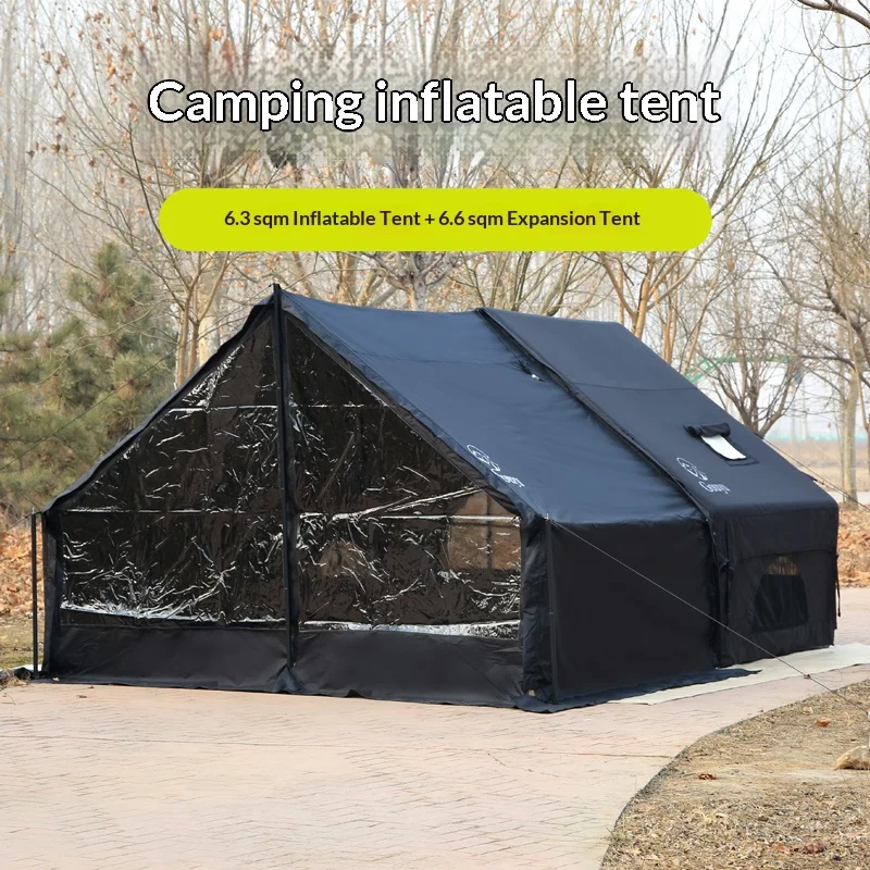 Inflatable Tent 6.3 SQM, Black Cotton Insulated TPU Door, Autumn Winter Camping Shelter with Ventilation for Outdoor Use