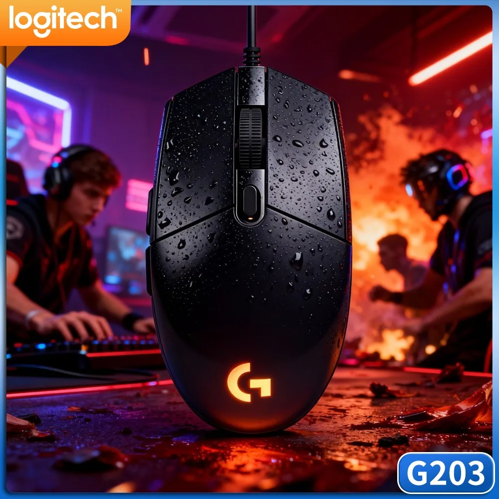 Logitech G203 Wired Gaming Mouse Vivid RGB Comfy Palm Contour Adjustable Sensitivity Non‑Slip Feet For Home Office Use