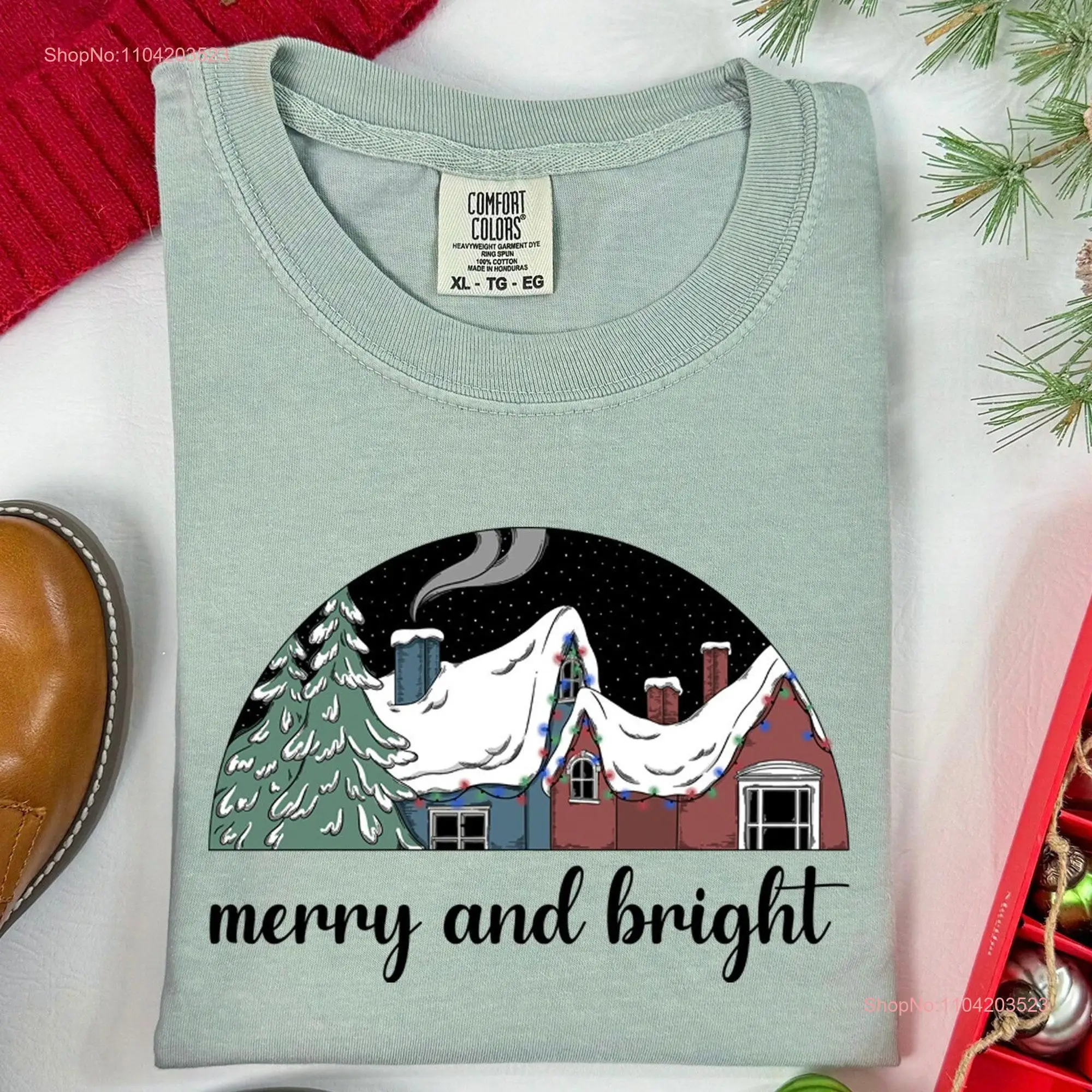 Christmas T Shirt Comfort Colors Merry and BrighT Xmas Holiday Crewneck Family long or short sleeves