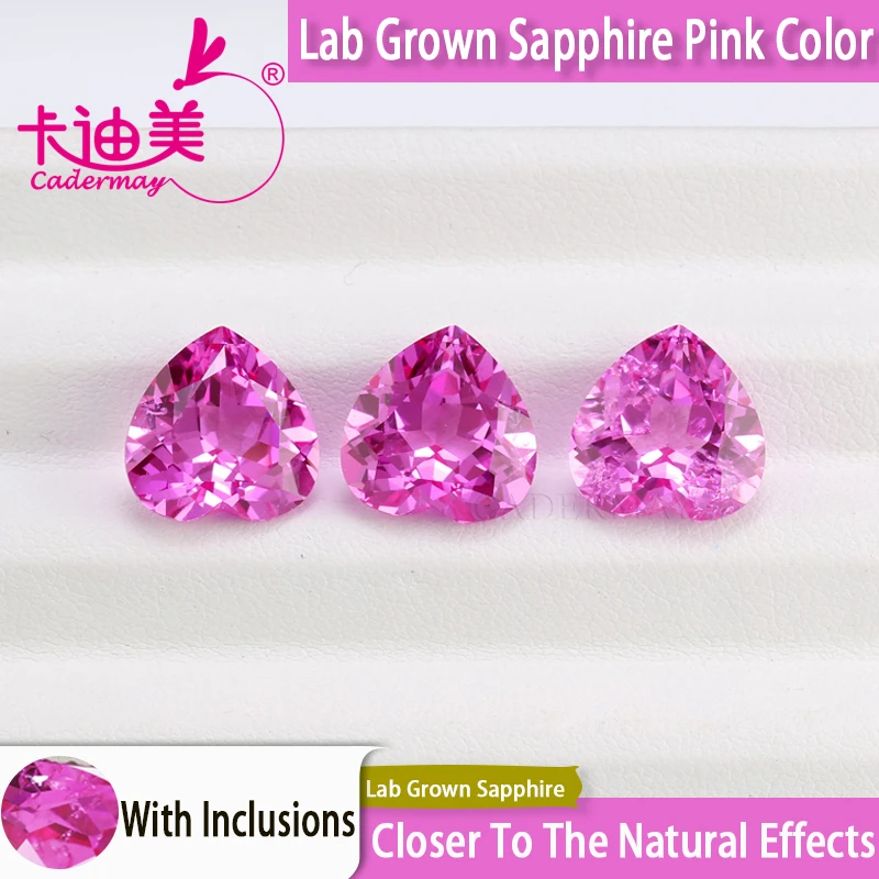 CADERMAY AGL Certificate Heart Cut Lab Grown Pink Sapphire Loose Stones With Inclusions For Rings Customized Jewelry Making