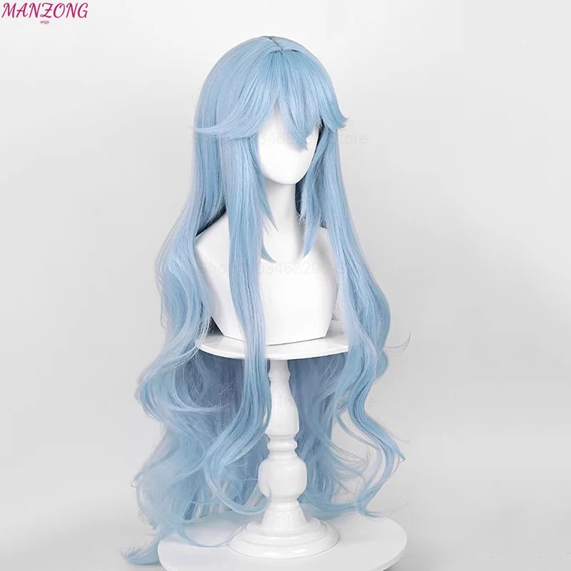 High Quality Ayanami Rei Wigs Anime EVA Cosplay Synthetic Long Wavy Blue Heat Resistant Hair Wig for Daily Party