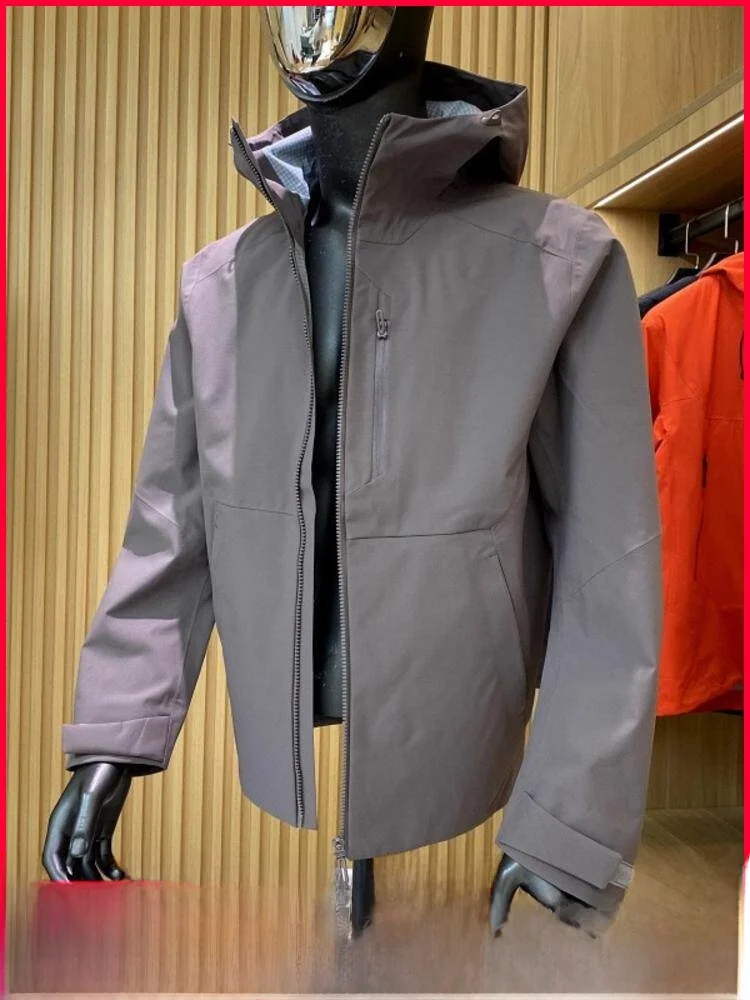 

High-End Outdoor Men's Hooded Waterproof Hard Jacket New Autumn Arrival Zipper Closure Standard Fit Polyester Fiber