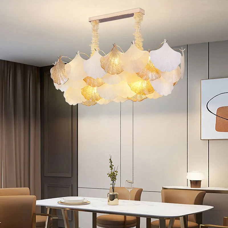 LED Art Deco Autumn Ginkgo Dimmable Hanging Lamps Lustre Suspension Luminaire Lampen Chandelier
