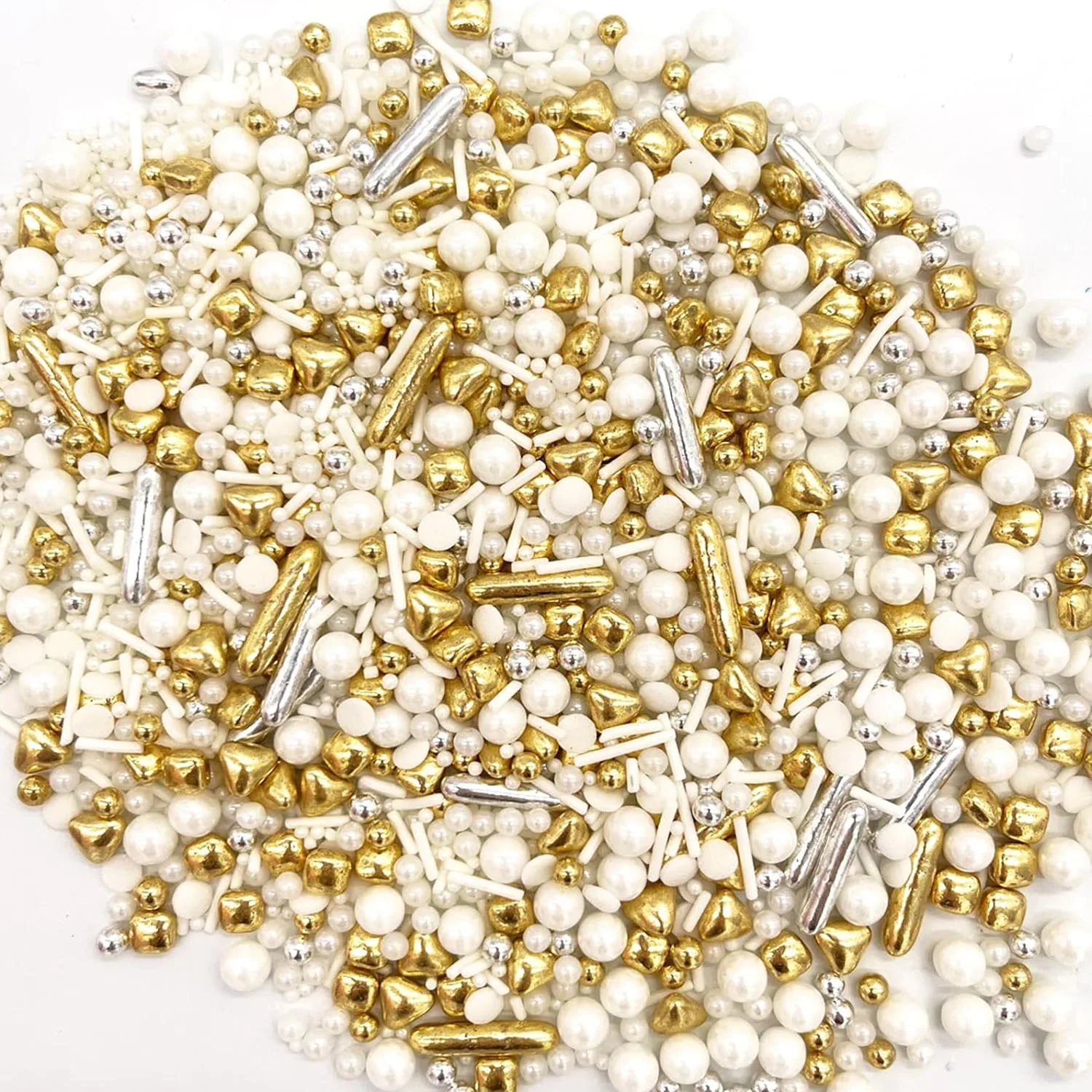 White Deluxe Gold Sprinkles for Cake Decorating 4.58oz- Gold Sugar Pearl Metallic Sprinkles for Cupcake Toppers, Ice Cream