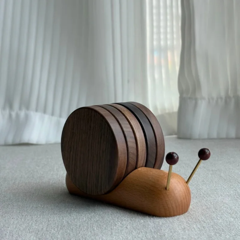 

Snail Wooden Tea Coaster Wood Cup Mat Placemats Snail Shaped Heat Insulation Pad Bowl Mat Desktop Creative Ornaments