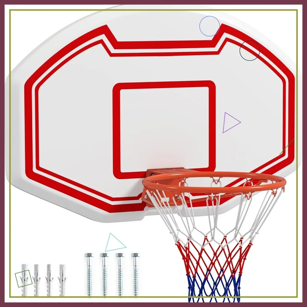 

36" Shatterproof Basketball Hoop Wall Mounted, 18" Rim Indoor Outdoor for Home Youth Adults