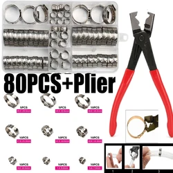 Colliers de serrage pour tuyaux en acier inoxydable 130, 304/80/45 pièces, pinces à ressort de 5.8 à 23.5mm, pinces pour tuyaux d'eau et de carburant + 1 pince
