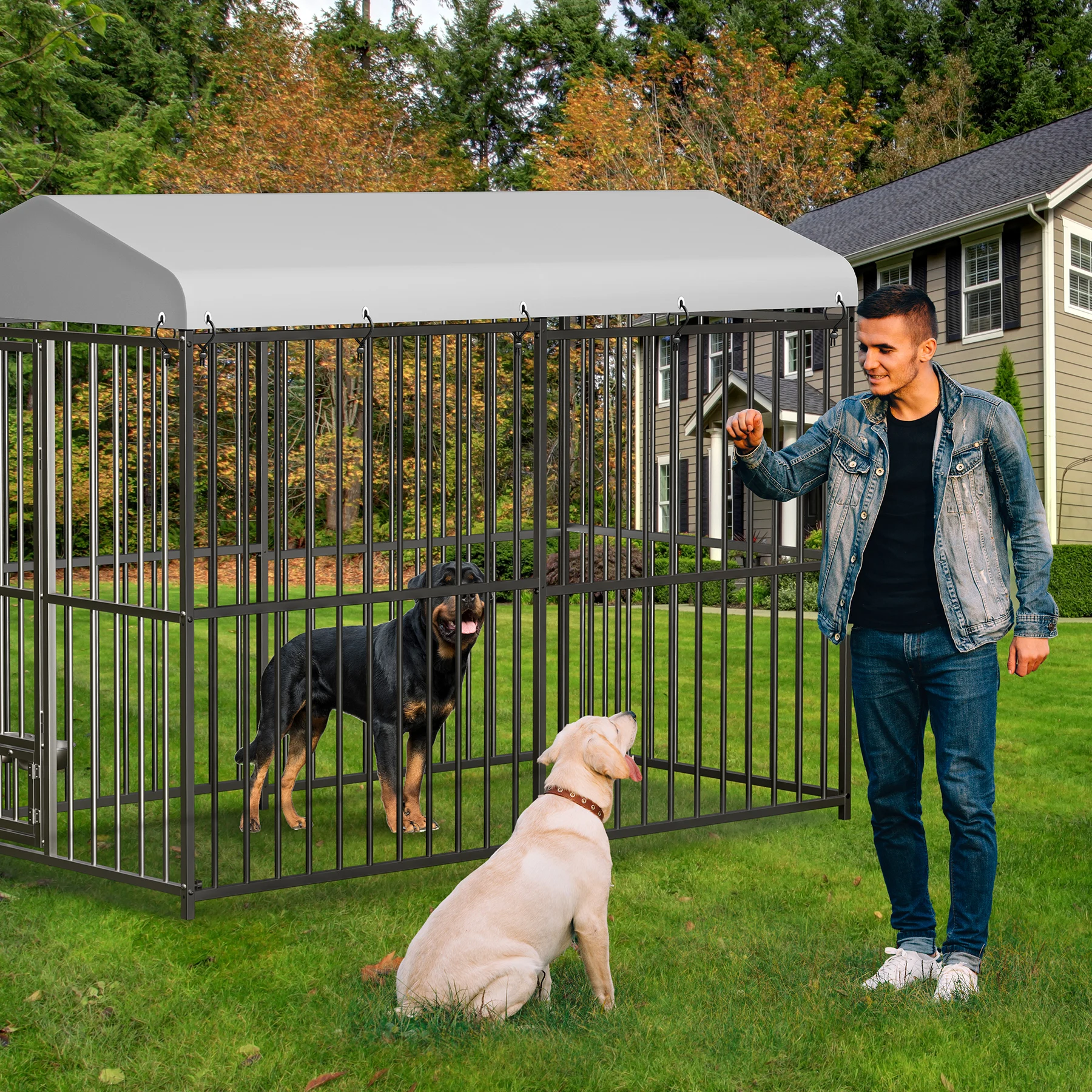 

Large Outdoor Dog Kennel, Heavy Duty Dog Cage with Roof, Outdoor Dog Kennel, Dog Playpen Outdoor, with Safety Locks, Waterproof