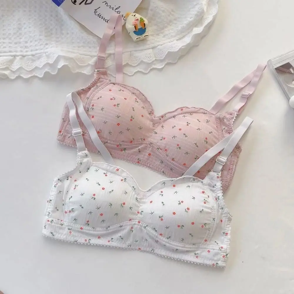 

Comfortable Sweet Flower Wireless Deep V Bra Shockproof Underwear Brassiere for Women Anti-sagging Lingerie Push Up Bra Girls