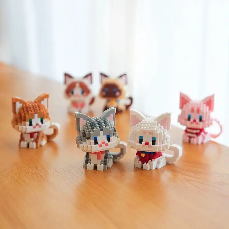 2 in 1 niedlichen Haustier Katze Mikro Katzen Modell Baustein Kinder Mini Stadt Cartoon Tier Diamant Ziegel Lernspiel zeug Kinder Geschenk