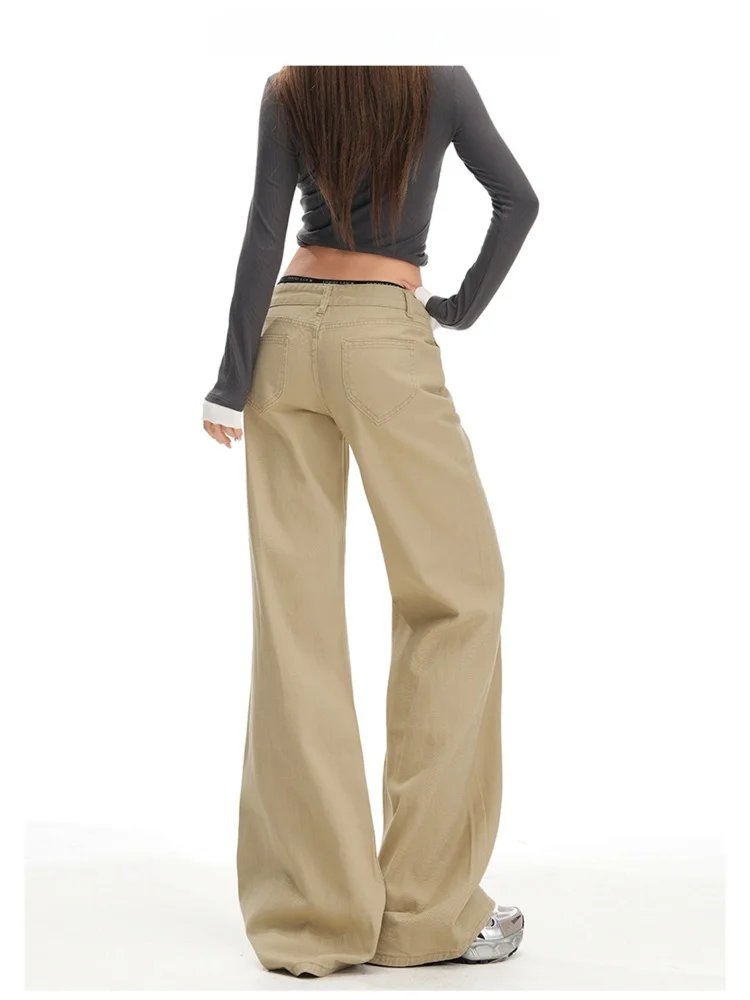 حجم كبير Fce اصطف الكاكي متوهج الجينز المرأة فضفاضة التخسيس منخفضة الخصر جرس بوت لباس غير رسمي مريح تمتد الدنيم #4