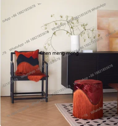 Hot sales Removable and washable new Chinese retro French medieval cut velvet fringed makeup low stool shoe changing stool