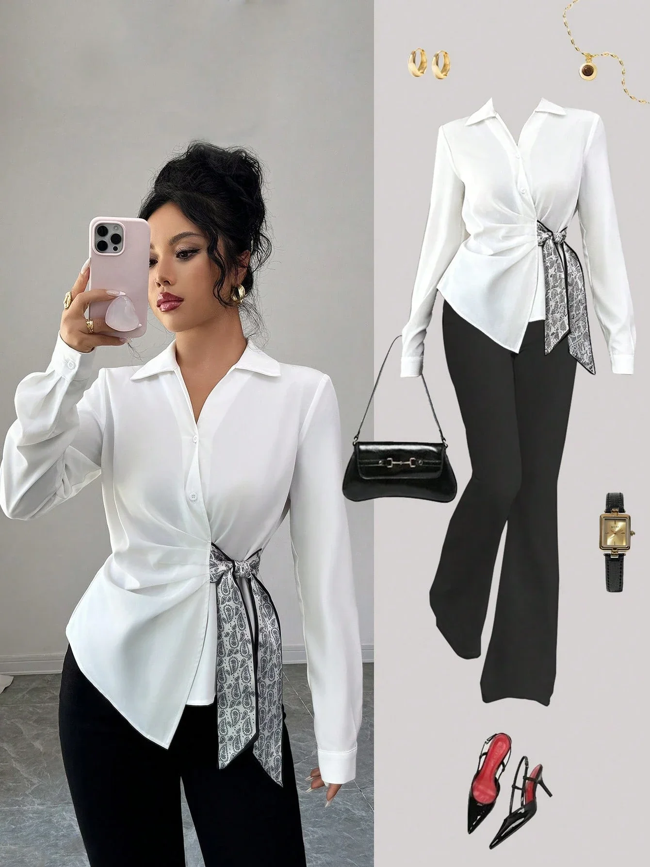 

Женская асимметричная блузка с длинными рукавами и узором пейсли, с завязками по бокам