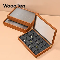WoodTen 12/24 Grid Wooden Jewelry Box Ring Necklace Bracelet Display Case Jewelry Storage Box Jewelry Organizer Case For Women