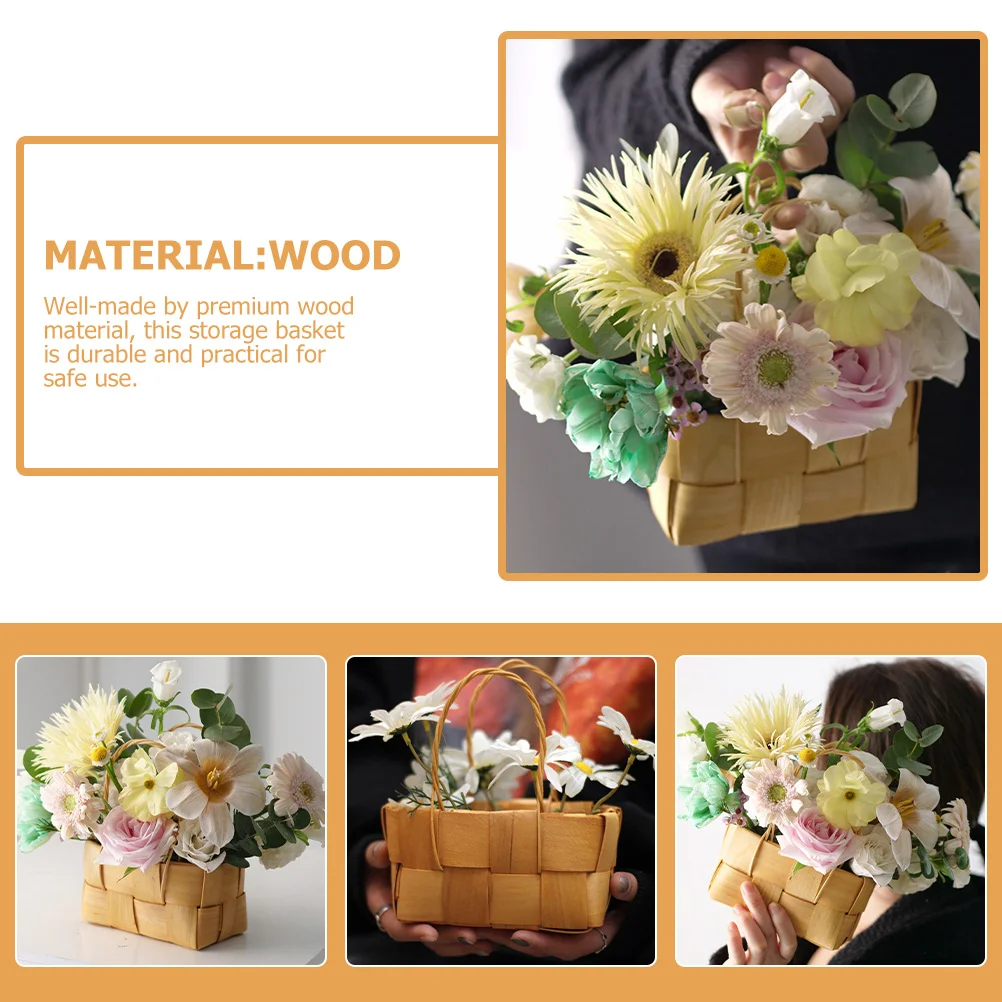 

Mini Wooden Woven Storage Basket Handmade Lightweight Multi Purpose Decorating Home Bedroom Living Room Kitchen Shelf Organizer