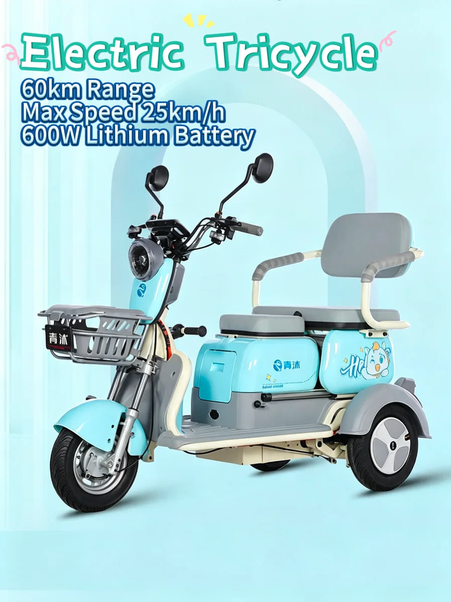 Electric Tricycle 600W Lithium Battery 60km Range Max Speed 25km/h Small Household Elderly Mobility Three‑Wheeled